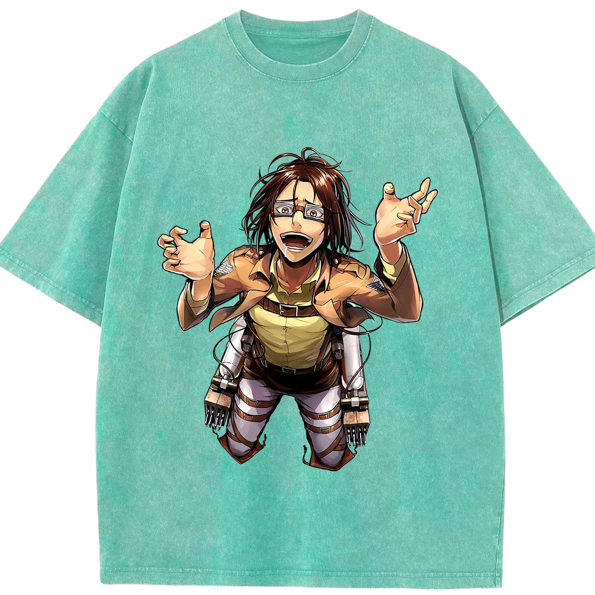 （画像用） 進撃の巨人 ハンジ·ゾエ Attack on Titan Hanji Zoe 綿100% ヴィンテージ風 半袖Tシャツ（フロントプリント）